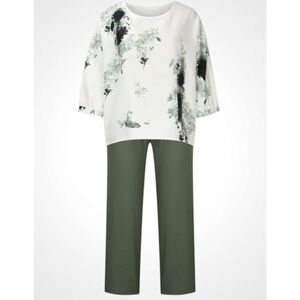 Olive Sage Green and White Women's 2-Piece Pant Top Casual Outfit XL